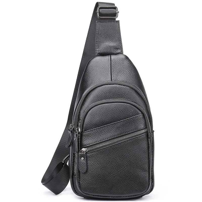 Men's Top Layer Cowhide Leather Diagonal Cross Cycling Single Shoulder Diagonal Backpack - Image 7