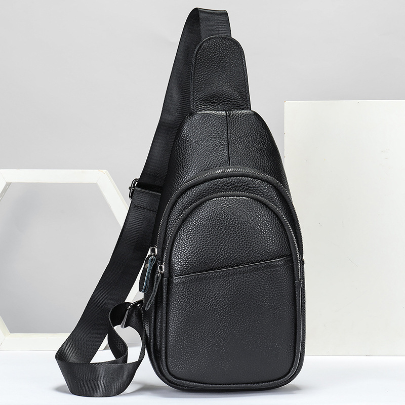 Men's Top Layer Cowhide Leather Diagonal Cross Cycling Single Shoulder Diagonal Backpack - Image 5
