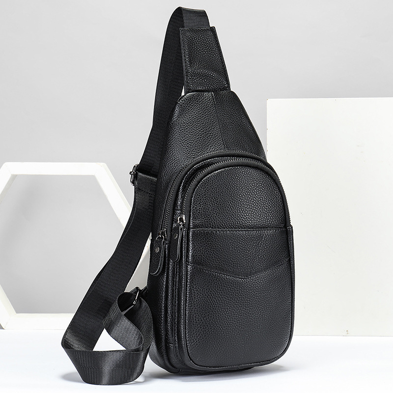 Men's Top Layer Cowhide Leather Diagonal Cross Cycling Single Shoulder Diagonal Backpack - Image 2