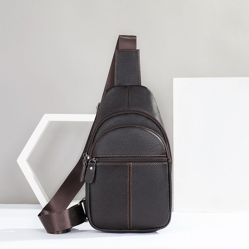 Men's Top Layer Cowhide Leather Diagonal Cross Cycling Single Shoulder Diagonal Backpack - Image 9