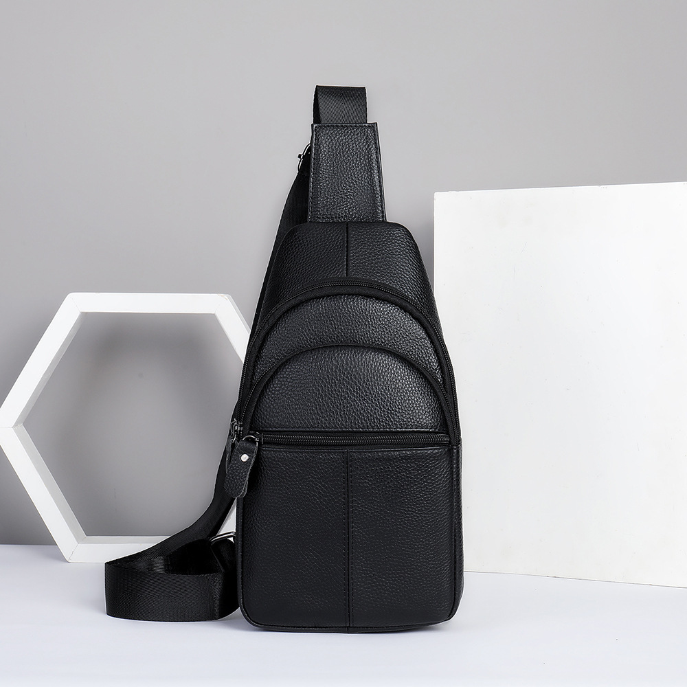 Men's Top Layer Cowhide Leather Diagonal Cross Cycling Single Shoulder Diagonal Backpack - Image 10