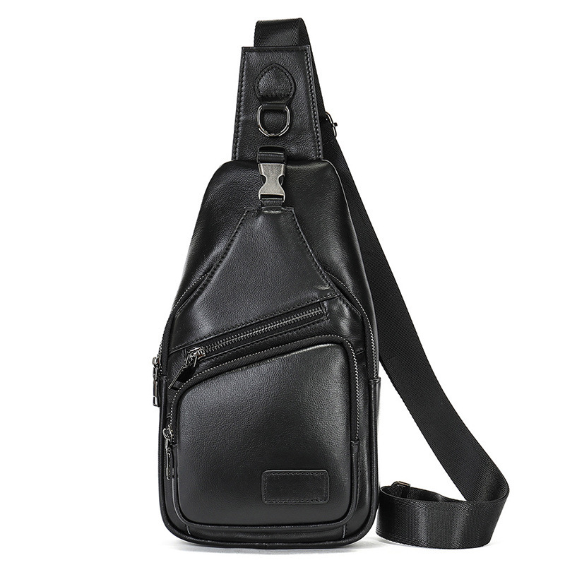 Men's Top Layer Cowhide Leather Diagonal Cross Cycling Single Shoulder Diagonal Backpack - Image 8
