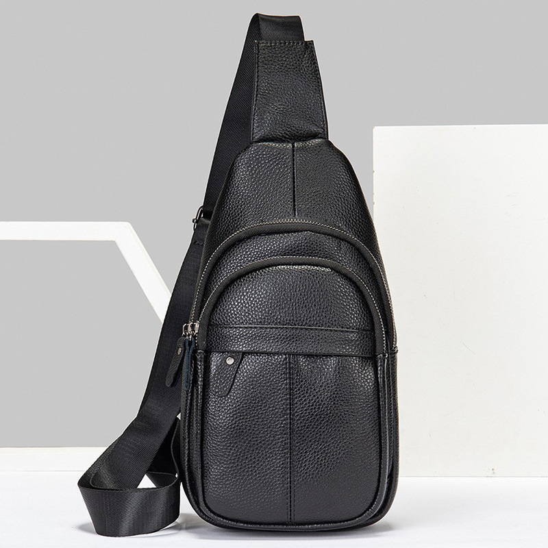 Men's Top Layer Cowhide Leather Diagonal Cross Cycling Single Shoulder Diagonal Backpack - Image 6